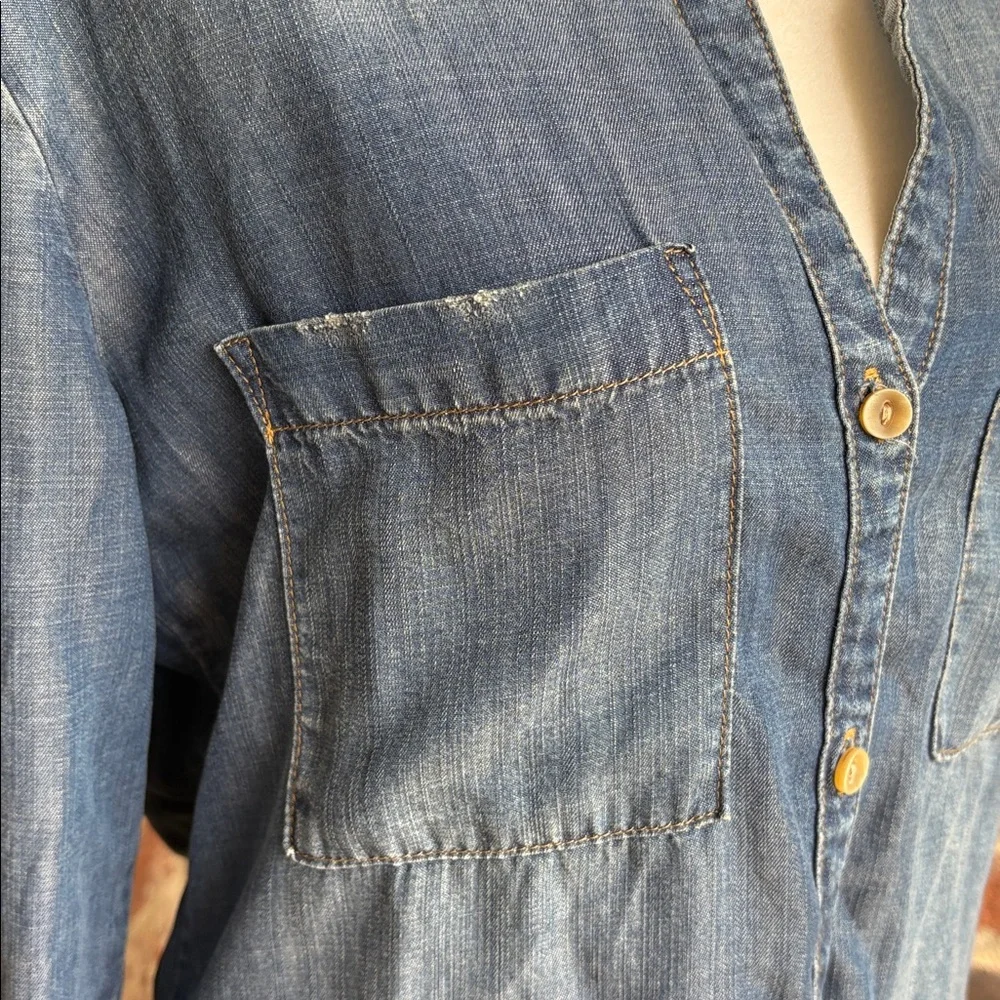 cloth & stone small Denim look collared shirt dress button down frayed pockets - Picture 7 of 15